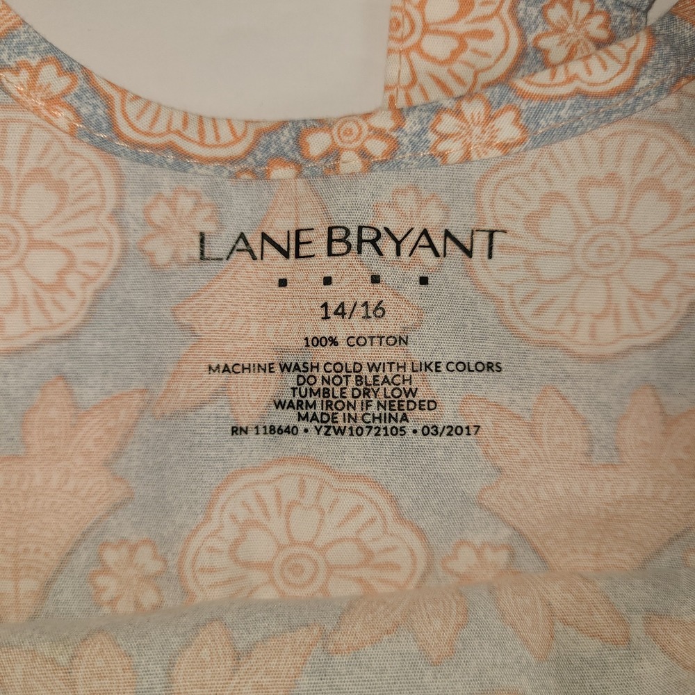 Lane Bryant Women's 14/16 Cotton Blouse Pink Blue Geometric Floral Print EUC - Picture 3 of 5